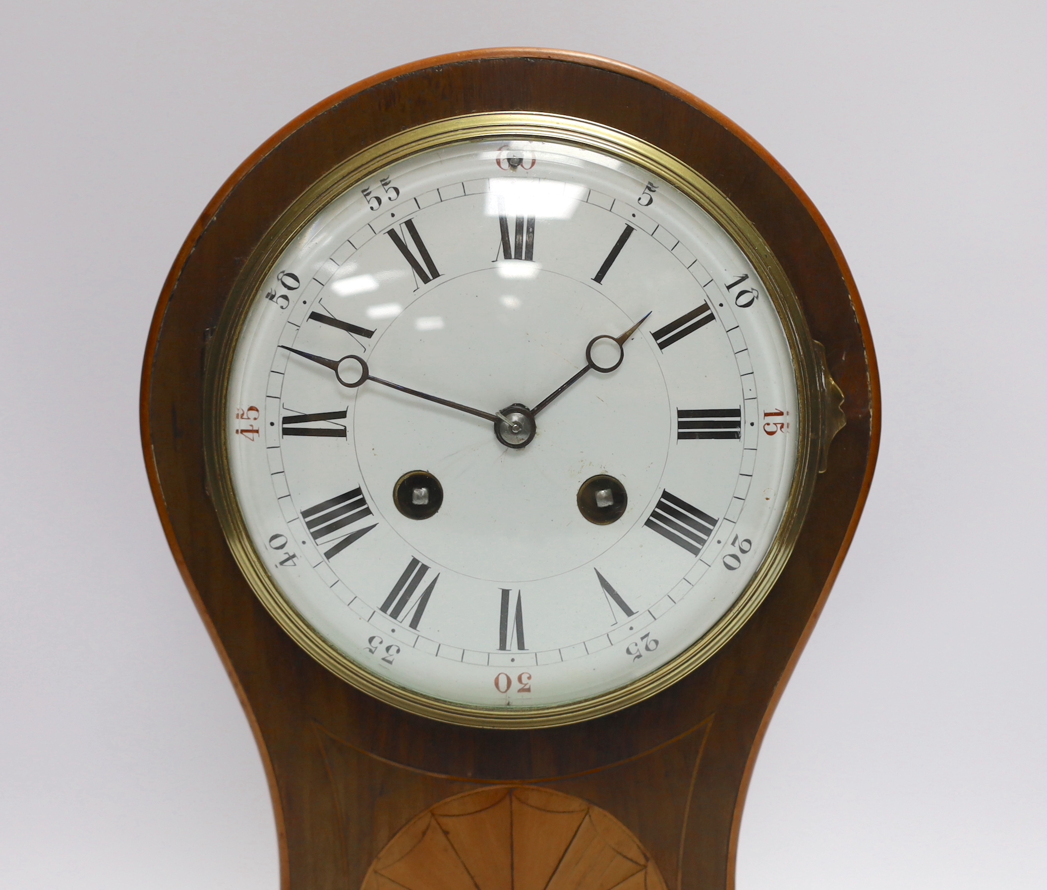 An Edwardian inlaid mantel clock, with key, 30cm